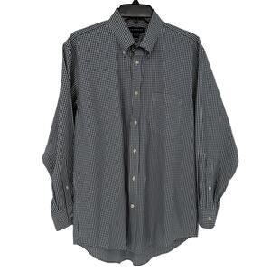 Land's End Blue White Gingham Check Button Down Dress Shirt Men’s 15.5